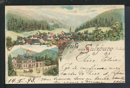 Litho Ansichtskarte Sulzburg Baden-Württemberg Bahnpost Zug 13 St Ludwig Elsass