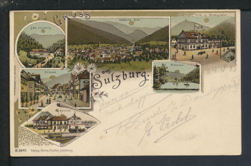 Litho Ansichtskarte Sulzburg Baden-Württemberg Hotel z. Markgrafen Basel Schweiz