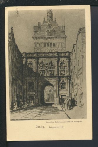Radierung Kunst Ansichtskarte Danzig Ostgebiete Polen Langgasser Tor Gustavsburg in