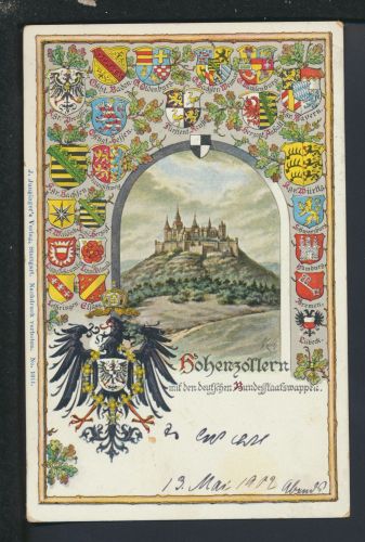Ansichtskarte Hohenzollern mit den deutschen Bundesstaatswappen Berlin 1902