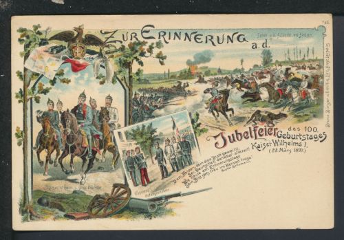 Tolle Litho Ansichtskarte Monarchie Jubelfeier 100. Geburtstag Kaiser Wilhelm I