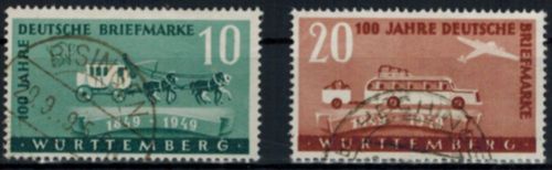 Württemberg 49-50 100 Jahre Briefmarken komplett und sauber gestempelt Kat 32,00