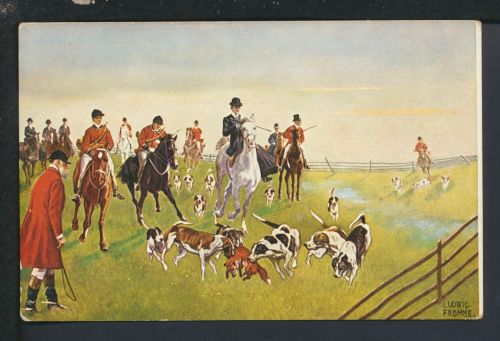 Künstler Ansichtskarte Ludwig Fromme Hetzjagd mit Hundemeute Tiere Hunde Jagd