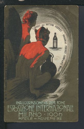 Jugendstiol Ansichtskarte Reklame Fernet Alkohol Ausstellung Milano Italien 1906