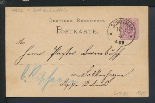 Deutsches Reich Ganzsache K1 Schötmar Bad Salzuflen NRW Falkenhagen 1880