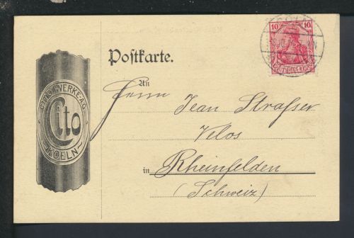 Deutsches Reich Köln Klettenberg NRW Reklame Cito Werke Rheinfelden Schweiz 1914
