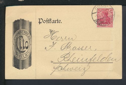 Deutsches Reich Köln Klettenberg NRW Reklame Cito Werke Rheinfelden Schweiz 1918