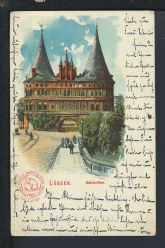 Litho Ansichtskarte Lübeck Schleswig-Holstein Holstenthor Reklame Oberndorf