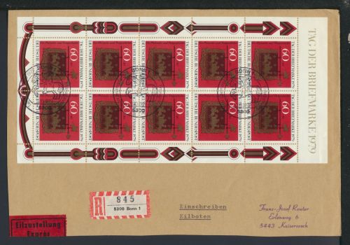 Bundesrepublik EF 1023 Kleinbogen Tag der Briefmarke Brief Einschreibe Eilboten