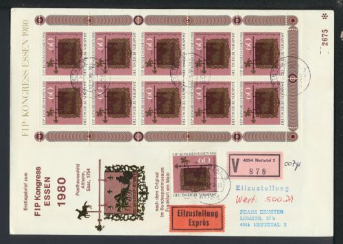Bundesrepublik EF 1065 Kleinbogen Philatelistenverband Wertbief Brief per Eilboten