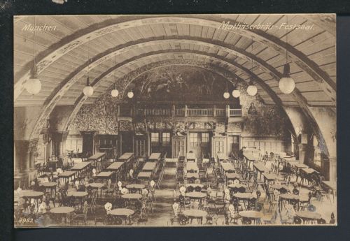 Bahnpost Ansichtskarte München Bayern Mathäserbräu Festsaal Brandenburg 1906