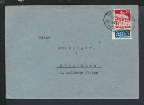 Bahnpost Brief Bizone Bayern Augsburg Schongau Zug 2432 Hügelheim