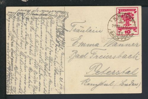 Bahnpost Karte Deutsches Reich Baden-Württembeg Teinach Peterstal