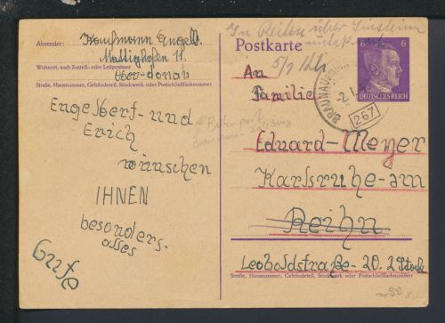Bahnpost Karte Deutsches Reich Österreich Braunau am Inn Zug 267 Karlsruhe