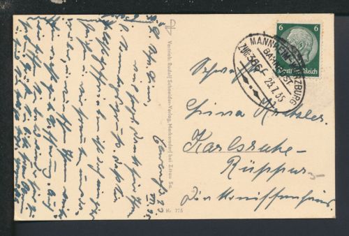 Bahnpost Brief Deutsches Reich Baden-Württemberg Mannheim Würzburg Zug 366