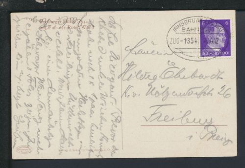 Bahnpost Karte Deutsches Reich Österreich Innsbruck Lindau Zug 1354 Freiburg