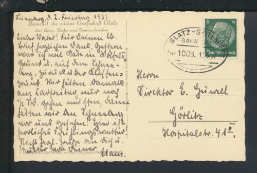 Bahnpost Karte Deutsches Reich Schlesien Polen Glatz Seitenberg Zug 1008 Görlitz