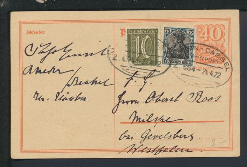 Bahnpost Karte Deutsches Reich Hessen Kassel Zug 664 Milspe Gevelsberg NRW