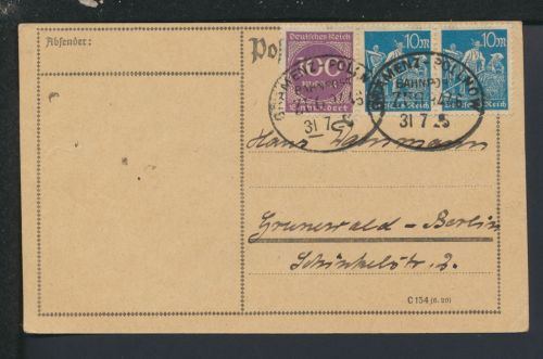 Bahnpost Karte Deutsches Reich Ostgebiete Pommern Gramenz Pollnow Zug 446 Berlin