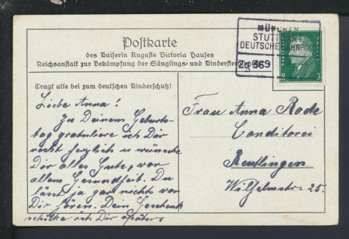 Bahnpost Karte Deutsches Reich Bayern München Stuttgart Zug 369 Reutlingen