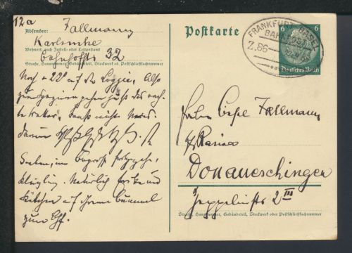 Bahnpost Karte Deutsches Reich Hessen Frankfurt Basel Zug 86 Donaueschingen