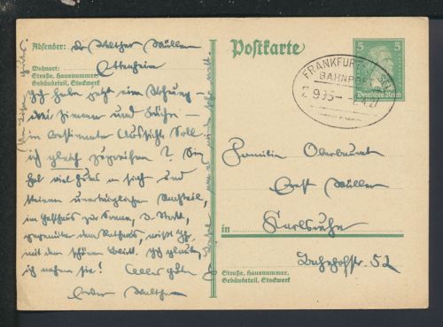 Bahnpost Karte Deutsches Reich Hessen Frankfurt Basel Zug 995