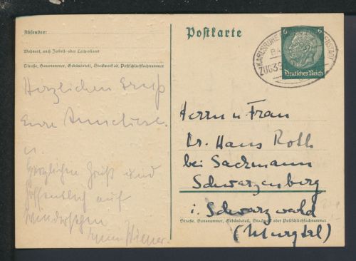 Bahnpost Karte Deutsches Reich Baden-Württemberg Karlsruhe Freudenstadt Zug 3910