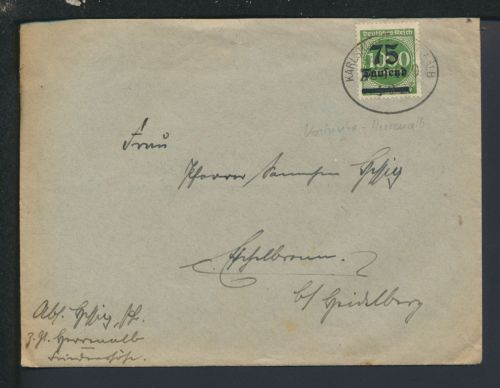 Bahnpost Brief Deutsches Reich Baden-Württemberg Karlsruhe Herrenalb Zug 189
