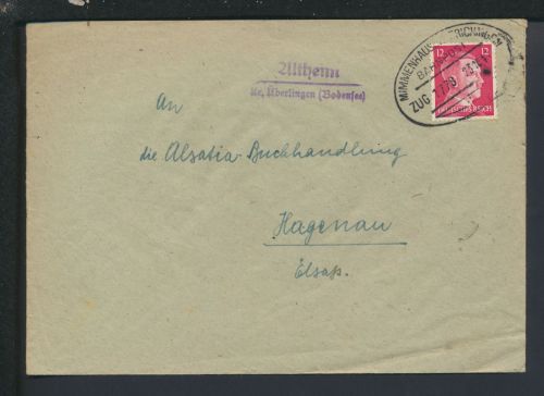 Bahnpost Brief Deutsches Reich Baden-Württemberg Mimmenhausen Frickingen Zug 178