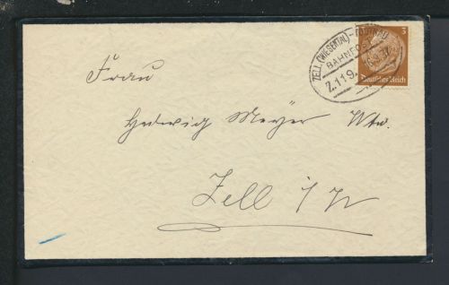 Bahnpost Brief Deutsches Reich Baden-Württemberg Zell Wiesenthal Todtnau Zug 119
