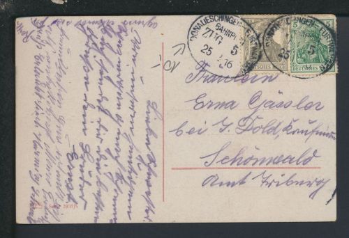Bahnpost Karte Deutsches Reich Baden-Württemberg Donaueschingen Furtwangen Zug 5