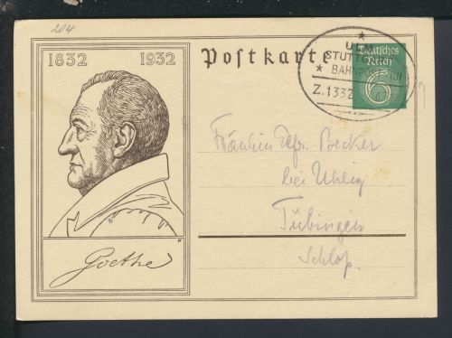 Bahnpost Ganzsache Deutsches Reich Baden-Württemberg Ulm Stuttgart Zug 1332