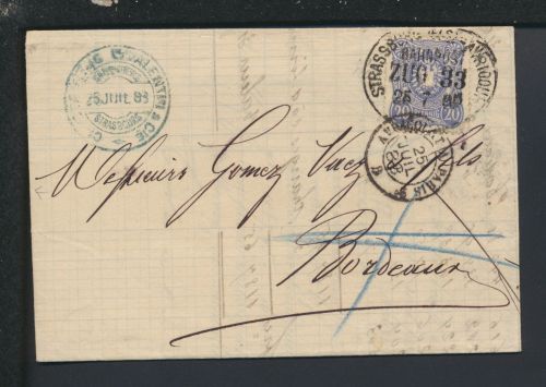 Bahnpost Brief Deutsches Reich Frankreich Elsass Strassburg Avricourt Zug 83