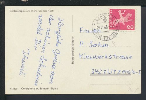 Bahnpost Ansichtskarte Schweiz Solothurn Bern Schloss Spiez Utzenstorf