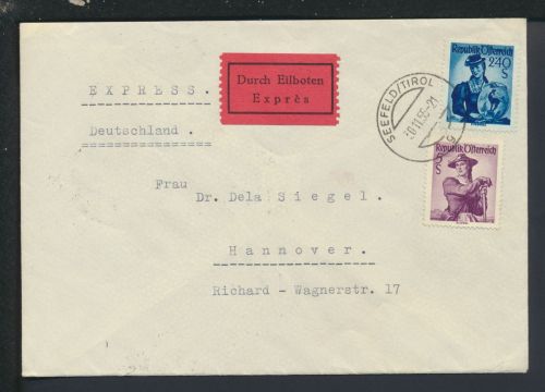 Bahnpost Brief Express Österreich Seefeld Hannover Würzburg Zug 83 München
