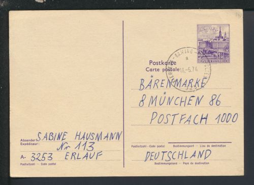 Bahnpost Ganzsache Österreich Erlauf Kienberg Gaming St Pölten Zug 325