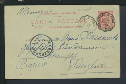 Bahnpost Ganzsache Frankreich Paris Versailles Würzburg Bayern