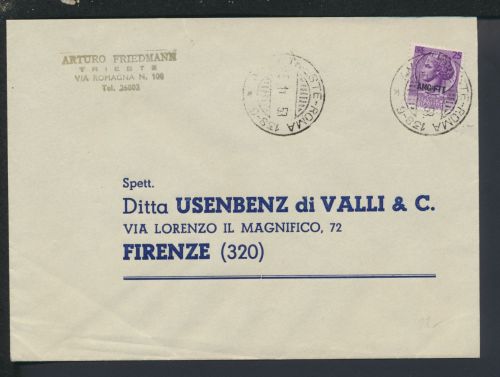 Bahnpost Brief Italien Triest Rom Zug 138 Florenz