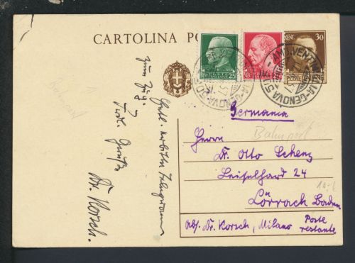 Bahnpost Karte Italien Ventimiglia Genf Lörrach Baden-Württemberg