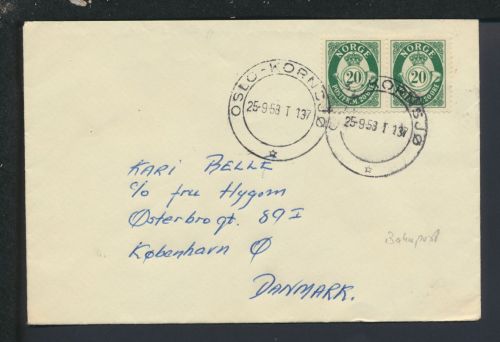 Bahnpost Brief Norwegen Oslo Kornsjo Zug 137 Kopenhagen Dänemark