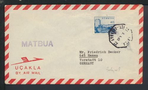 Bahnpost Brief Flugpost Railway mail Türkei Istanbul Hanau Hessen