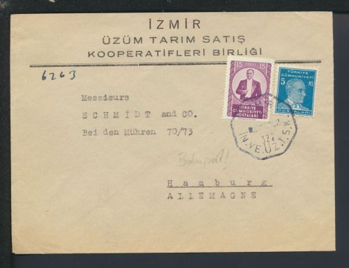 Bahnpost Brief Railway mail Luftpost Türkei Izmir Hamburg