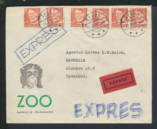 Bahnpost Brief Express Railway Dänemark Aarhus Hamburg Kiel Zug 2552 Mannheim