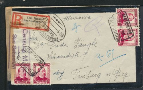 Bahnpost R-Brief Railway Spanien San Sebastian Valla Solid Frankfurt Basel Zug 1