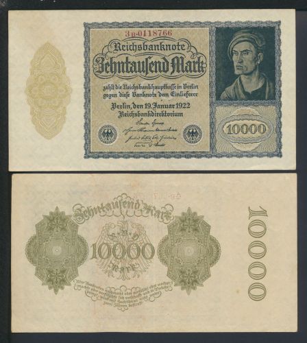 Geldschein Banknote Deutsches Reich Reichsbanknote 10.000 Mark Albrecht Dürer I-II