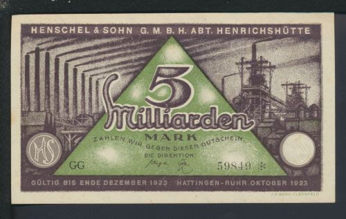 Geldschein Banknote Infla Notgeld Hattingen a.d. Ruhr NRW 5 Millionen II Okt. 1923