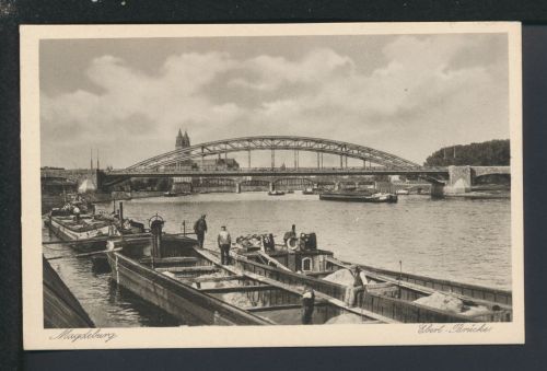 Magdeburg Ansichtskarte Ebert-Brücke Hafen Schiffe Schifffahrt Fischerboote