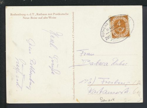 Bahnpost Ansichtskarte Bayern Rothenburg Dombühl Zug 853 Freiburg