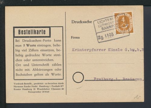 Bahnpost Karte Bayern Kronach Lichtenfels Ludwigsstadt Zug 1103 Freiburg