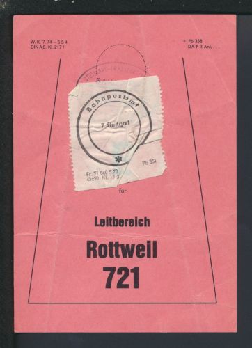 Bahnpost Vorbindezettel Baden-Württemberg Stuttgart Leitbereich Rottweil